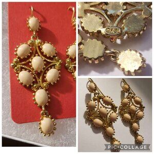 Kenneth Jay Lane Earrings - Gold With Light Coral Stones